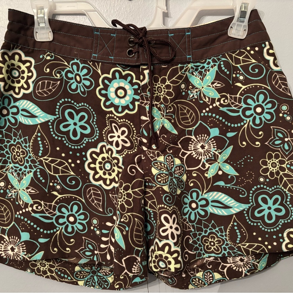 Natural Reflections Floral Brown and Blue Board Shorts